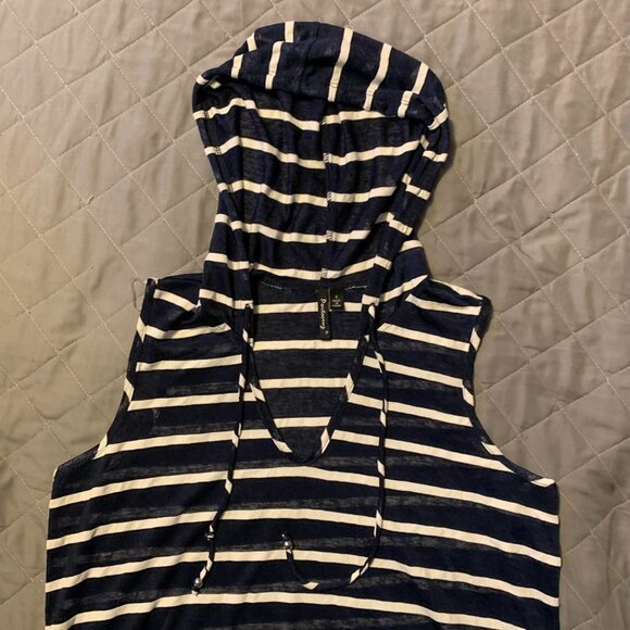 PortoCruz Stripe Knit Navy Blue Swimsuit Zip Hoodie Cover-Up Dress Size Small - Picture 1 of 7